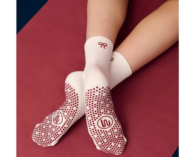 MoveActive Crew Non Slip Grip Socks - Whimsy Bow White