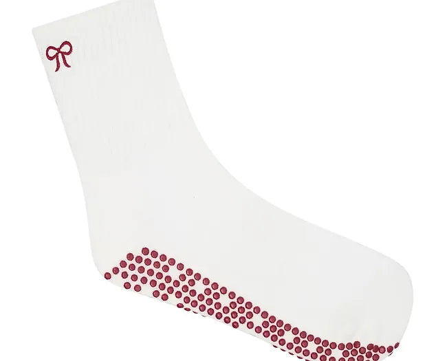 MoveActive Crew Non Slip Grip Socks - Whimsy Bow White