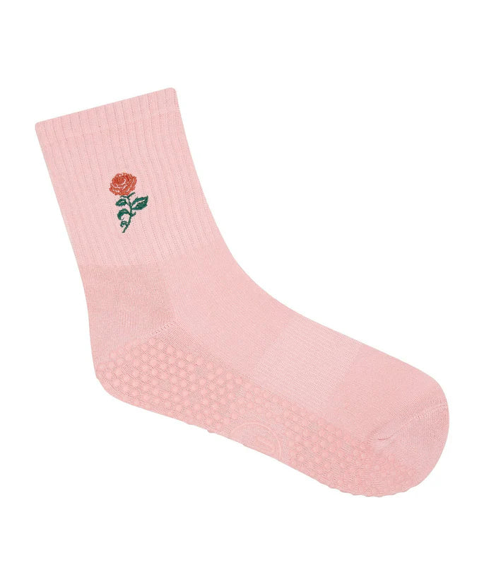 MoveActive Crew Non Slip Grip Socks - Vintage Rose Berry