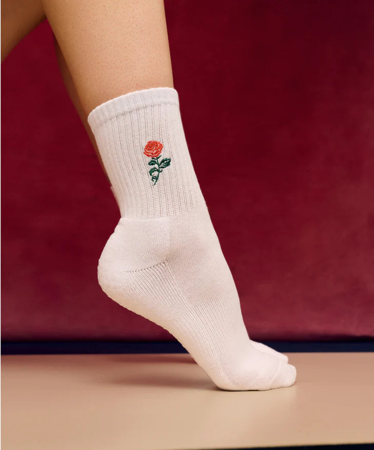 MoveActive Crew Non Slip Grip Socks - Vintage Rose White